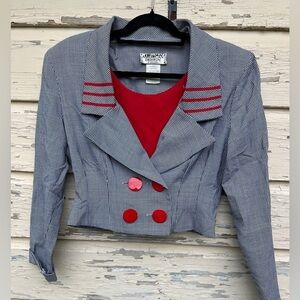 Vintage 80s Leslie Lucks Nautical Houndstooth Career Office Siren Blazer Jacket